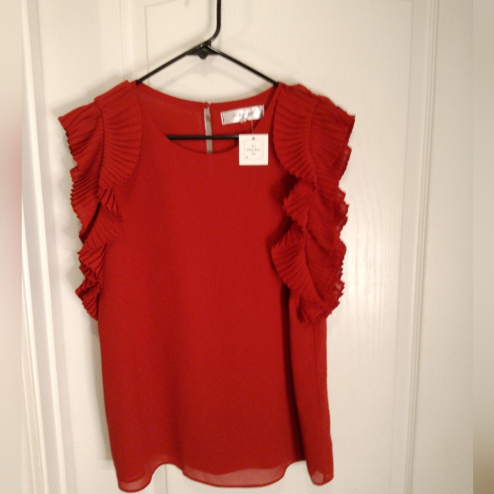 NWT/ Brand : The Pink Box /color: red / blouse with ruffles /sleeveless